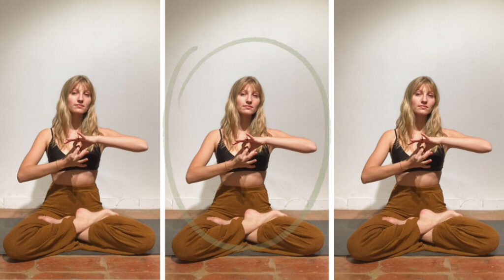 Woman in lotus signing Yoga.