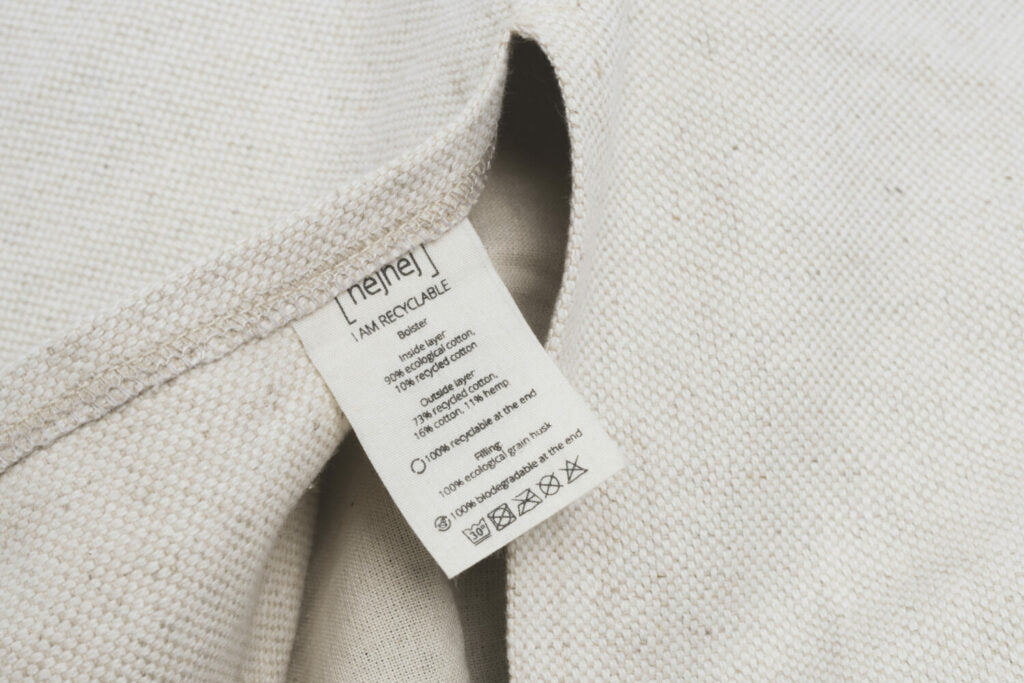 Detail of the care instructions on the sustainable hemp label