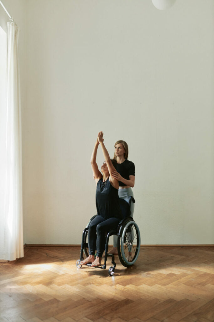 A variant of the Warrior I in a wheelchair